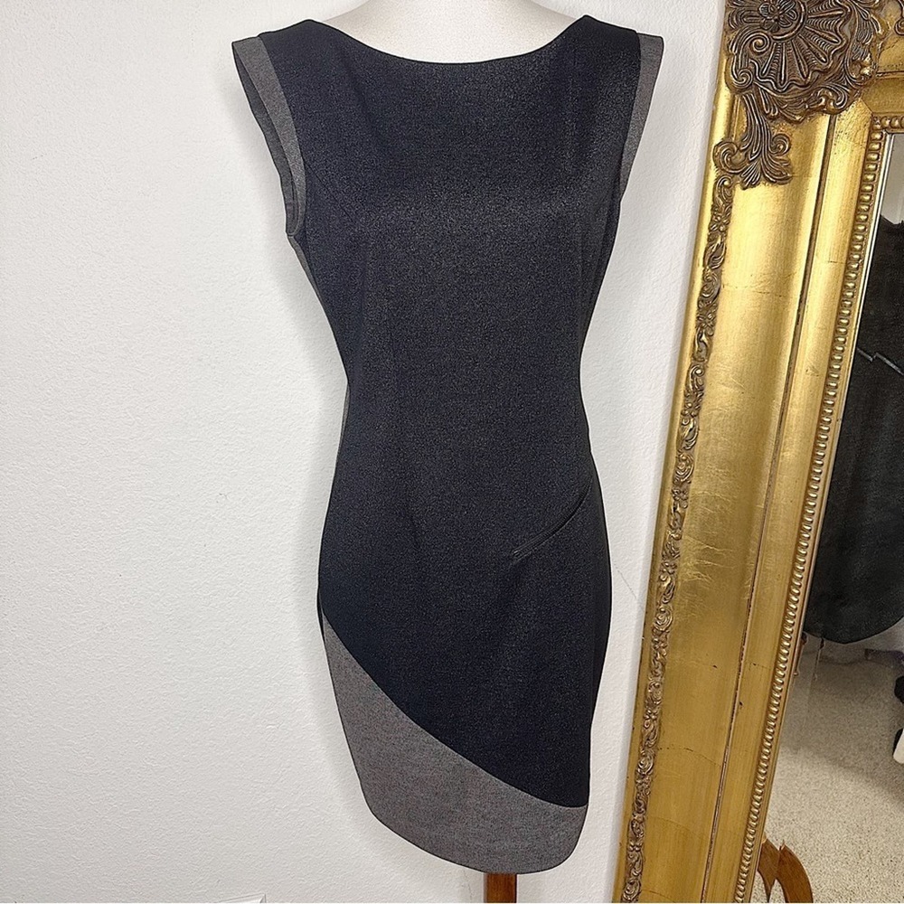 NWT Stella & Jamie Black Gray Zipper Detail Sleeveless Sheath Dress Size Medium